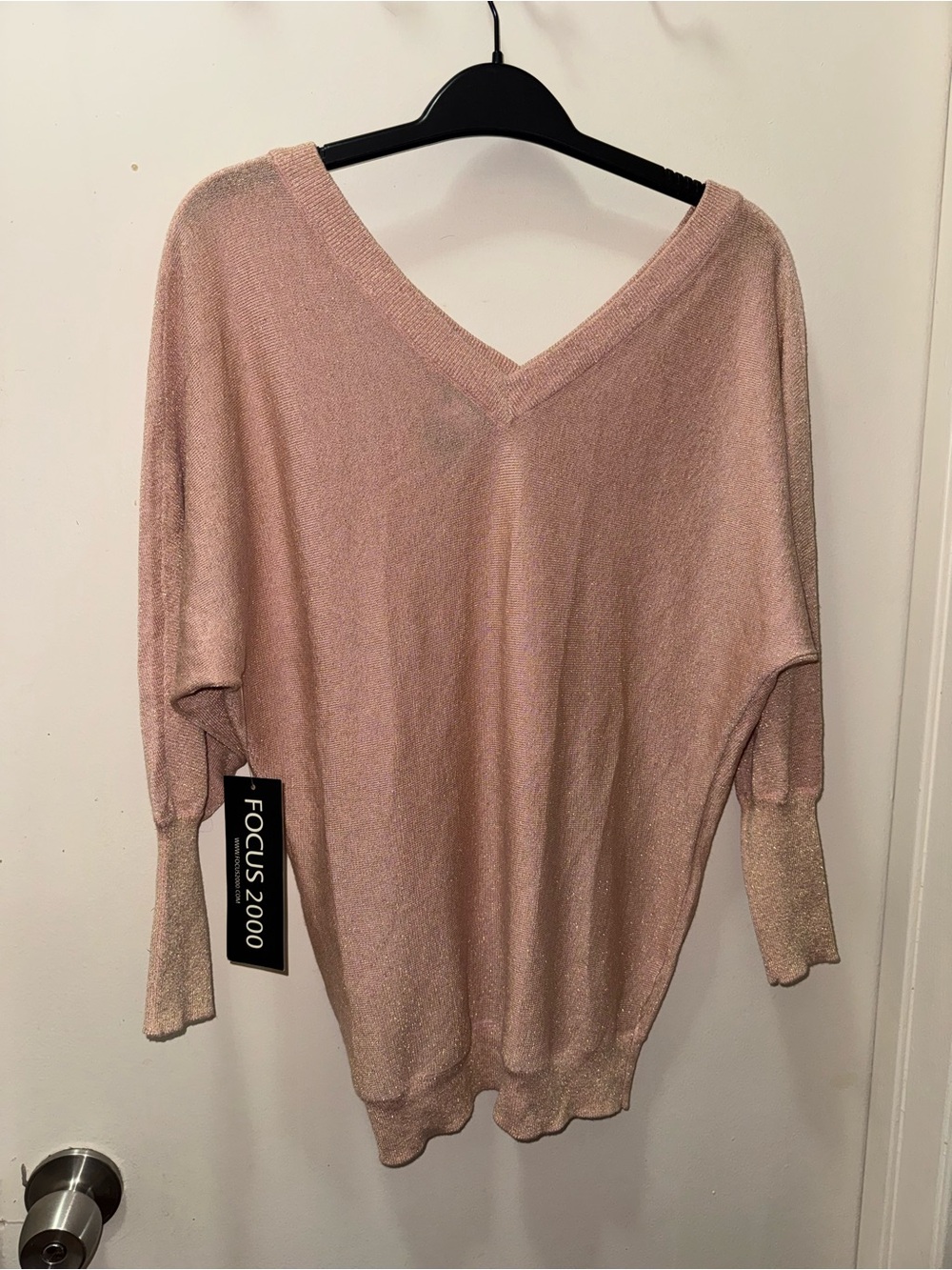 Focus 2000 Women's Blush V-Neck Shimmer Sweater